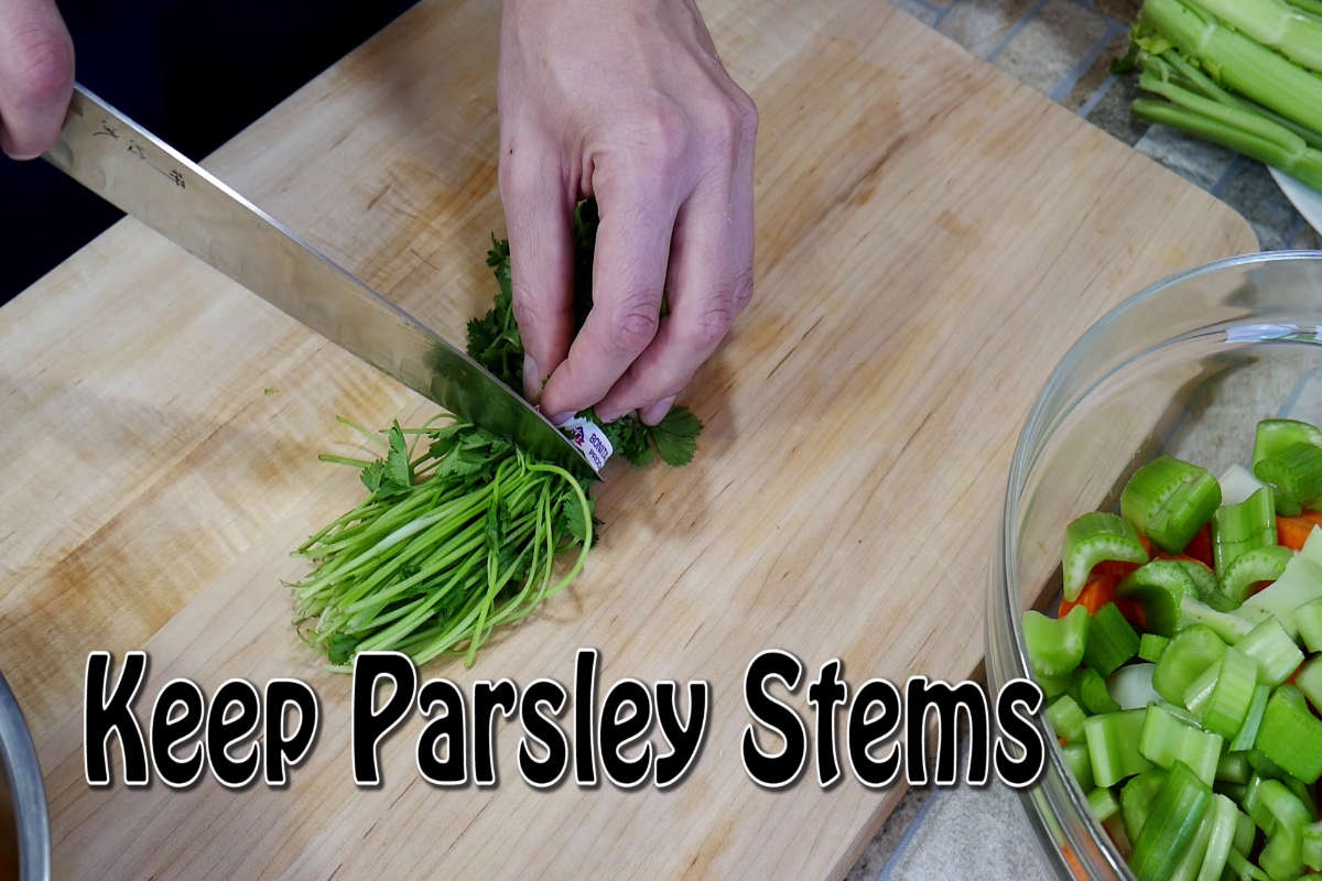 Fresh herbs, parsley stems, thyme, dill.