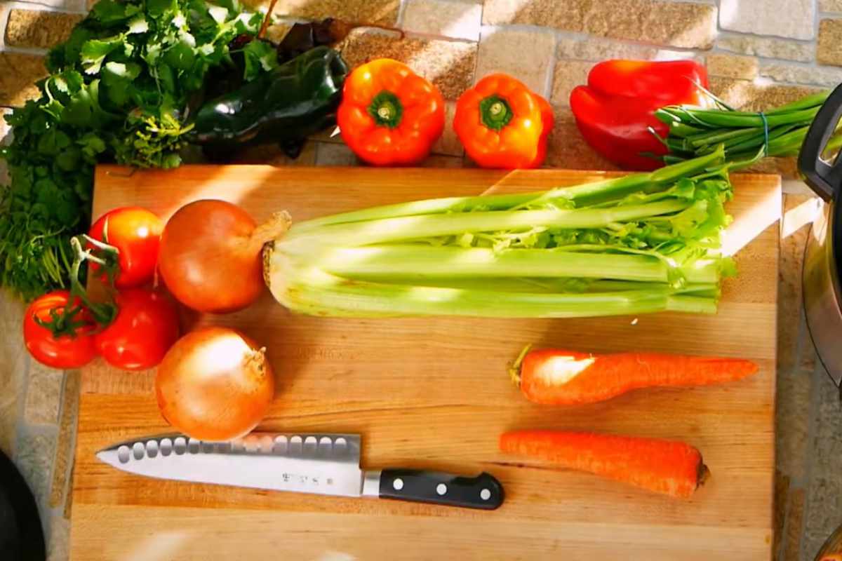 Ingredients on wooden cutting board.
