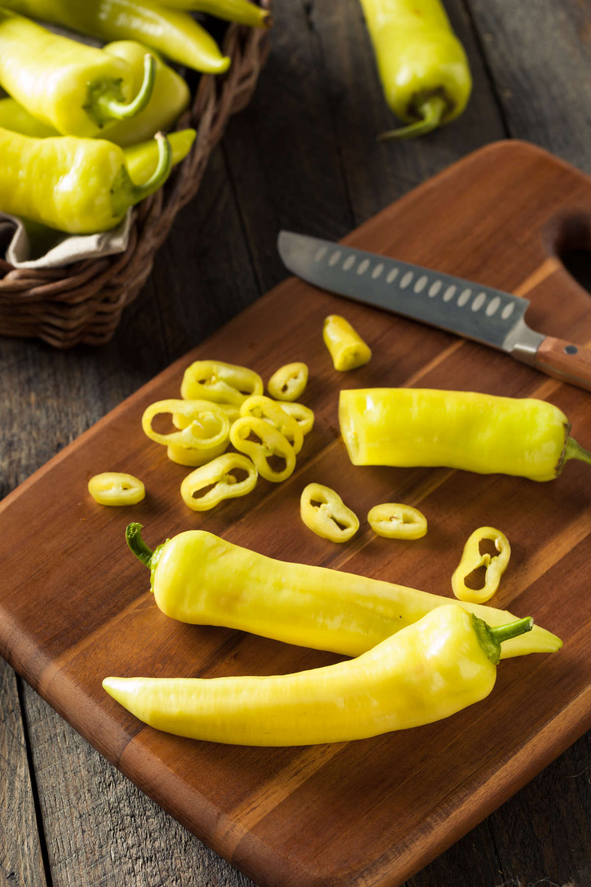 Whole yellow banana peppers. 