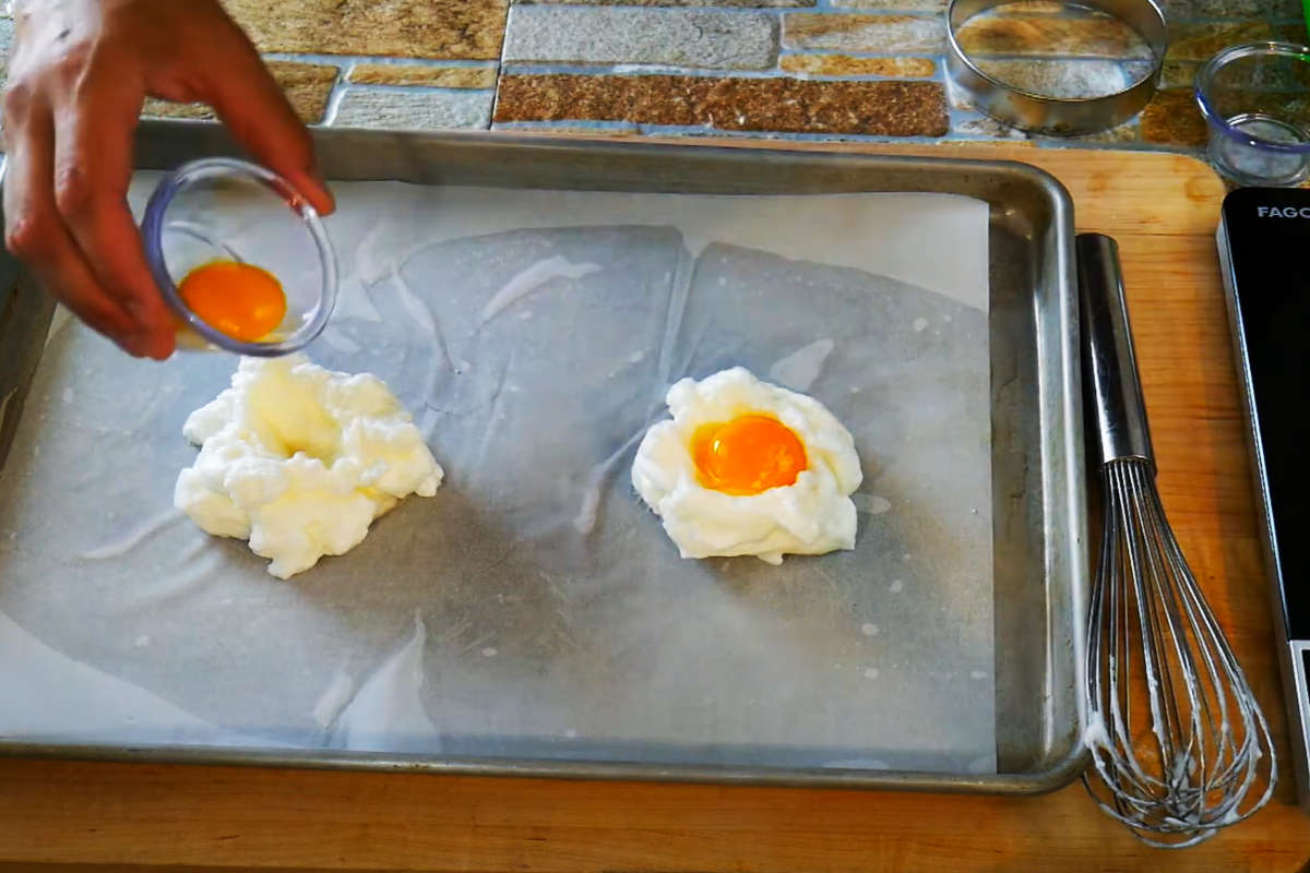 Egg yolk added to egg clouds.