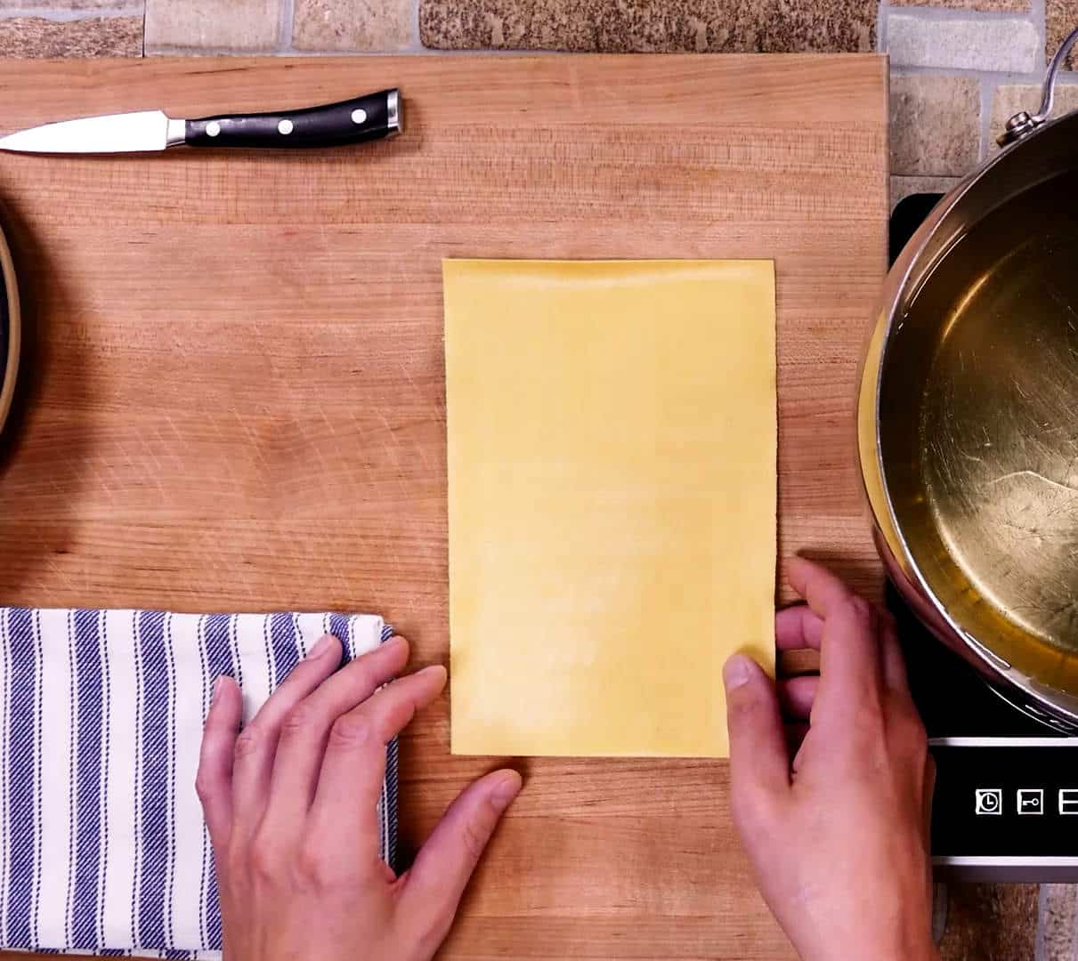 Grocery store fresh pasta sheets in rectangle shape.