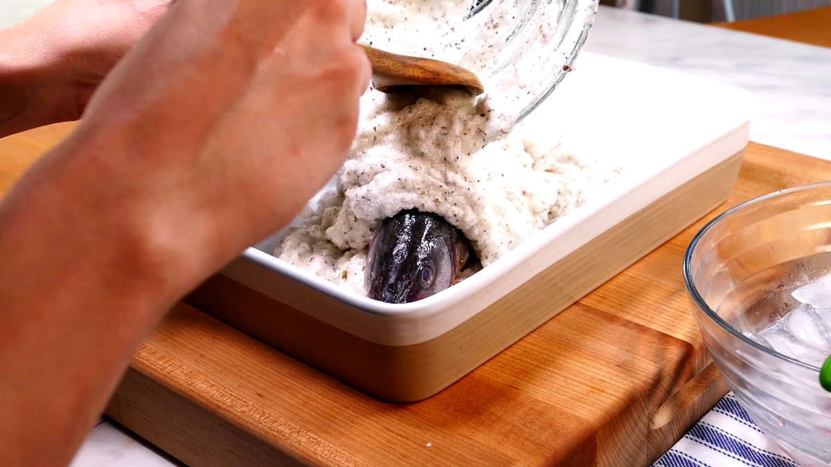 Preparing Salt Crusted Branzino.
