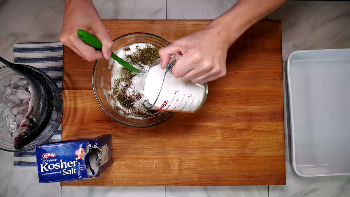 Mixing the salt cast ingredients.