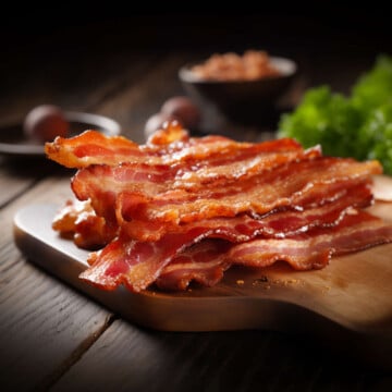 Homemade Bacon, crispy being served on platter.