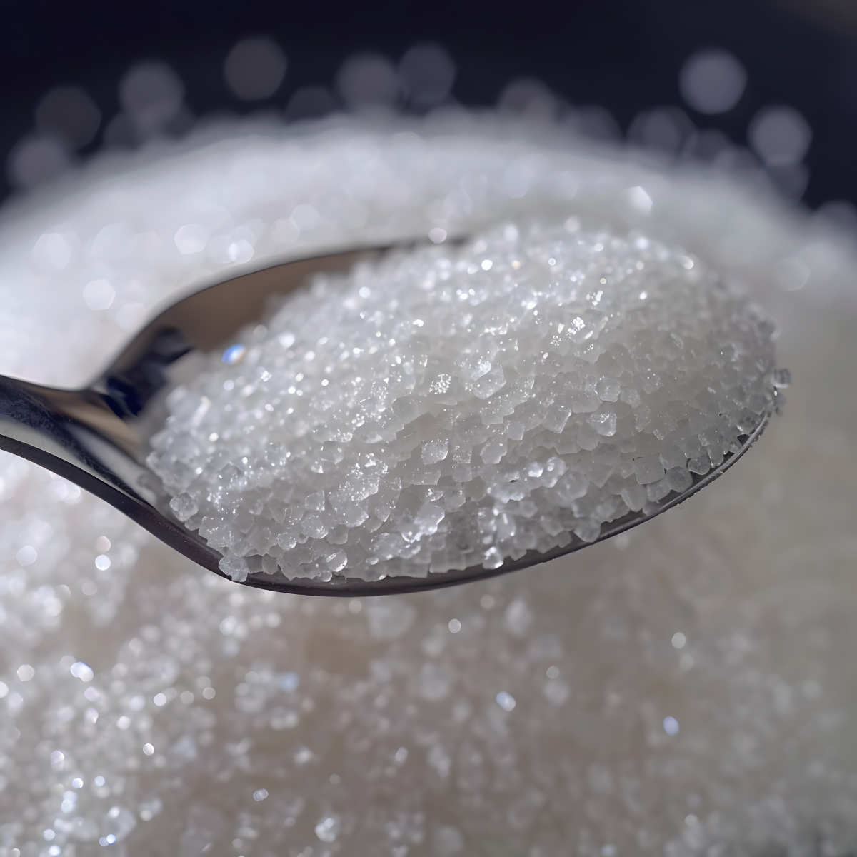 White Granulated Sugar in spoon.