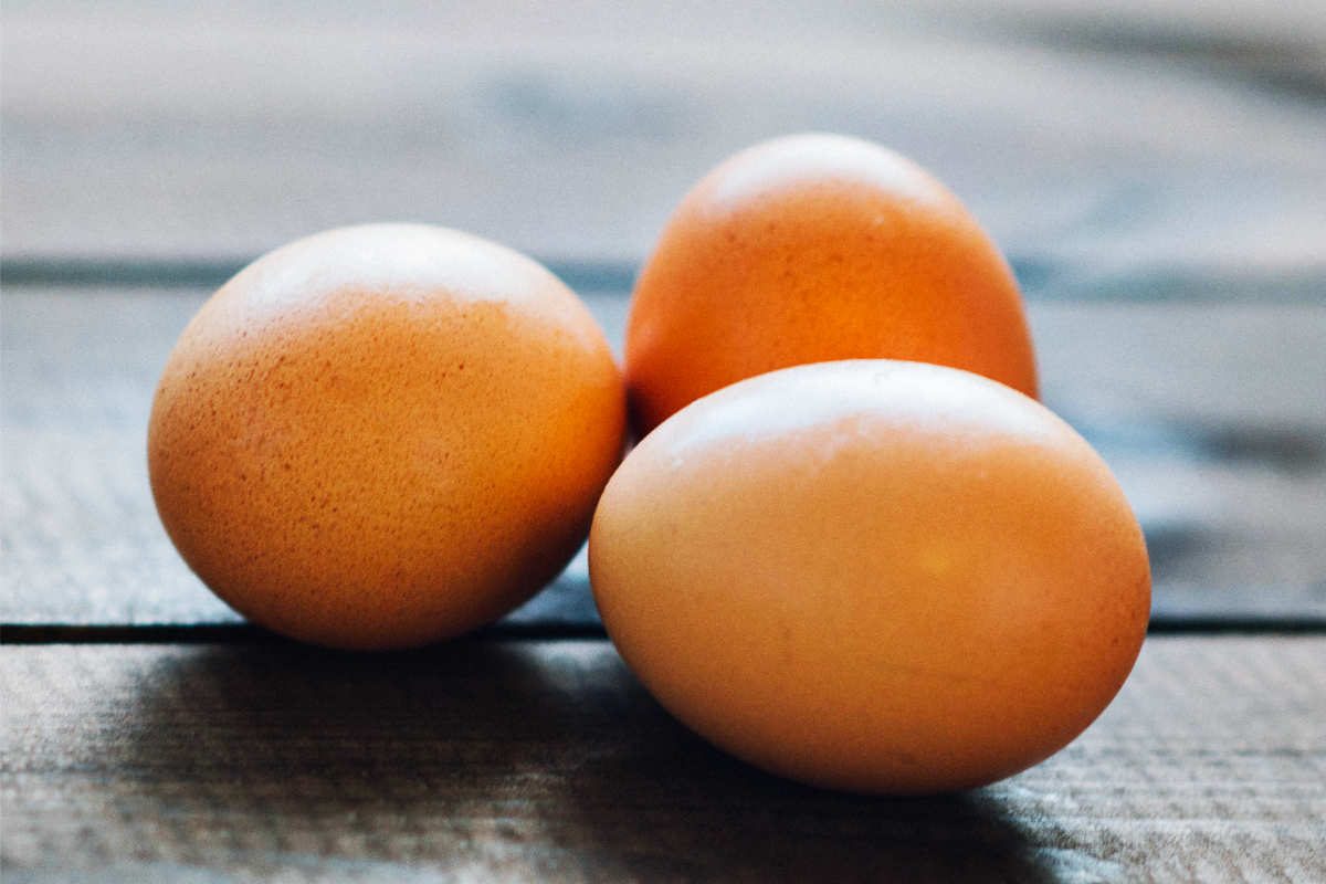 Hard boiled eggs in the shell.