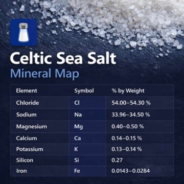 Celtic Sea Salt mineral map feature image showing chloride, sodium, magnesium, calcium, potassium, and trace mineral data.