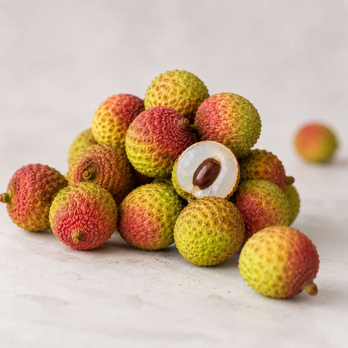 Fei Zi Xiao lychee fruit with red skin and white flesh