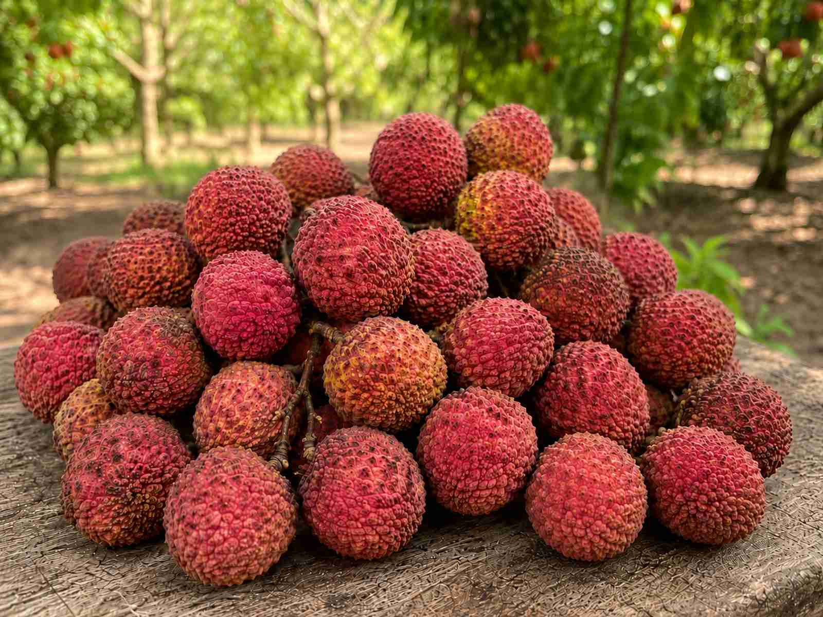 No Mai Tsz lychee fruit with red skin and pale juicy flesh